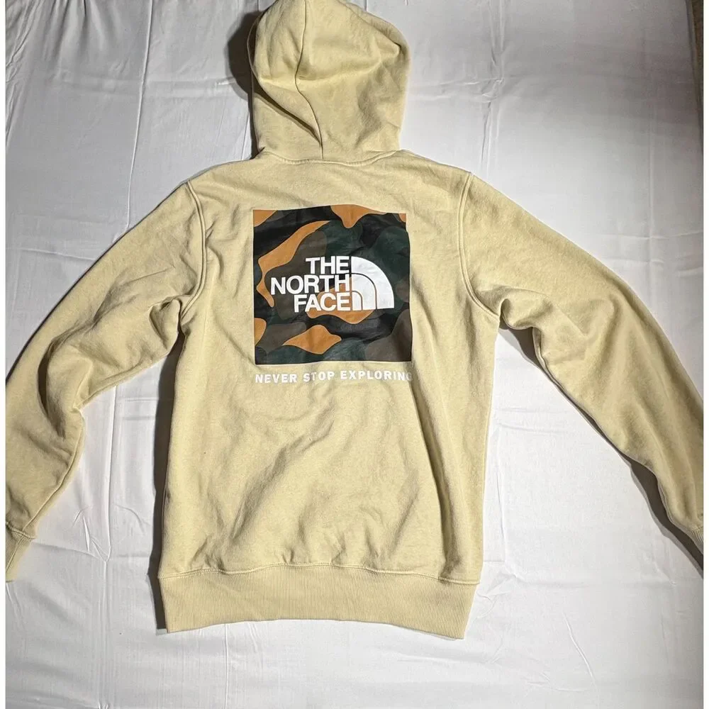 The North Face Mens Circular Design Camo Box Logo Hoodie Sand Beige Small